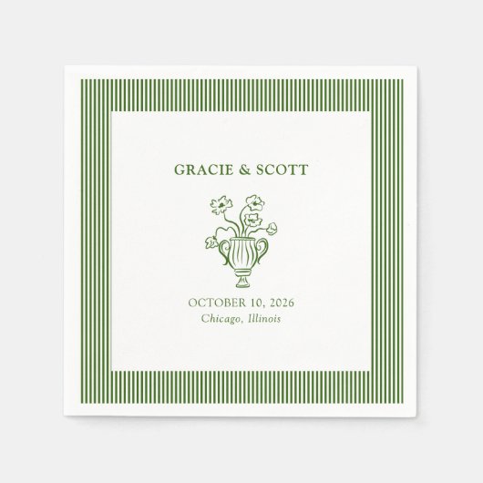 洗練されたエレガント緑のカスタムウェディング スタンダードカクテルナプキン (正面)