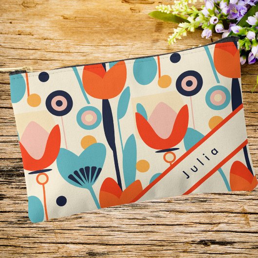 洗練されたエレガント花モダン柄 アクセサリーポーチ