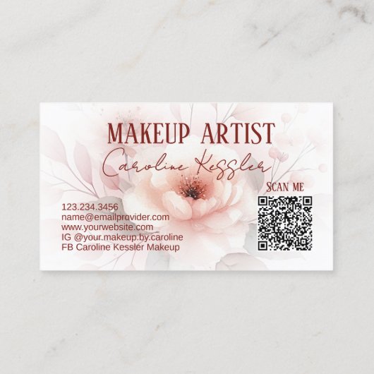 洗練されたエレガント赤面ピンクレッドフローラアート 名刺 (裏面)