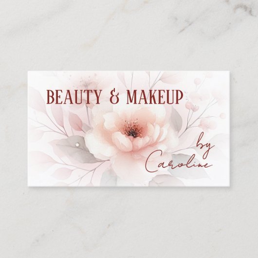 洗練されたエレガント赤面ピンクレッドフローラアート 名刺 (正面)