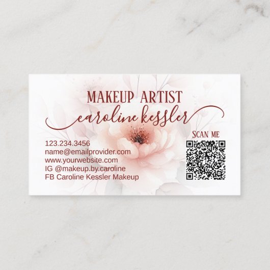 洗練されたエレガント赤面ピンクレッドフローラアート 名刺 (裏面)