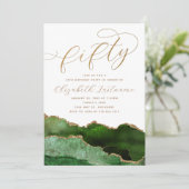 洗練されたエレガント金ゴールドグリーン50誕生日 招待状 (スタンド正面)