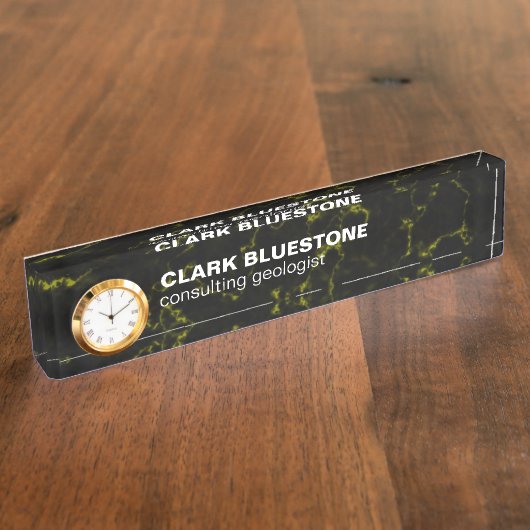 洗練されたエレガント金ゴールドブラック大理石 デスクネームプレート (側面)