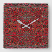 洗練されたエレガント金ゴールドルビー赤ブルゴーニュ スクエア壁時計 (正面)