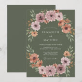 洗練されたオリーブグリーンの秋の結婚式 招待状 (正面/裏面)