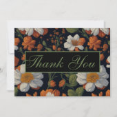 洗練されたオレンジ色のエレガント白いレトロな花 招待状 (正面)