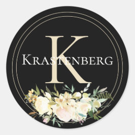 洗練されたカスタムファミリー名モノグラムフローラ ラウンドシール