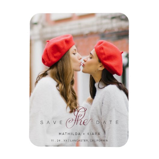 洗練されたカスタムフォトカップルのレズビアンゲイ マグネット (縦)