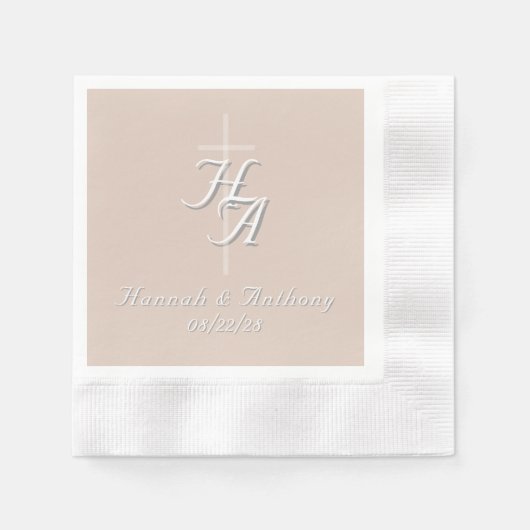 洗練されたカトリックの淡いピンクの結婚式 縁ありカクテルナプキン (正面)