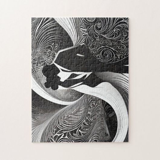 洗練されたキス:白黒のラブストーリー ジグソーパズル (縦)