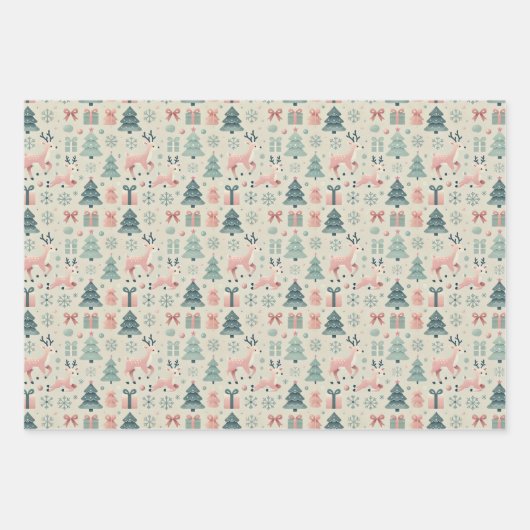 洗練されたキッズパステルクリスマスギフトラップセット ラッピングペーパーシート (正面3)