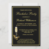 洗練されたクラシックな黒と金の独身パーティー 招待状 (正面)