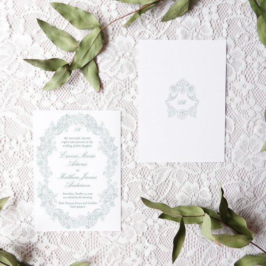 洗練されたクラシックスクリプトダスティブルー結婚ズ 招待状