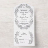 洗練されたクラシックスクリプト ブラック&ホワイトの結婚式 オールインワン招待状 (内側)
