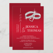 洗練されたクラス、シルバー結婚のリングや輪結婚ズ 招待状 (正面/裏面)