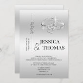 洗練されたクラス、シルバー結婚のリングや輪結婚ズ 招待状 (正面/裏面)