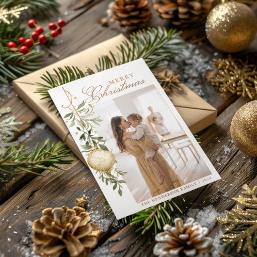 洗練されたクリスマスグリーン金ゴールドオーナメント シーズンカード