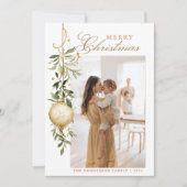 洗練されたクリスマスグリーン金ゴールドオーナメント シーズンカード (正面)