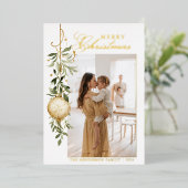 洗練されたクリスマスグリーン金ゴールドオーナメント 箔シーズンカード (立ち正面)