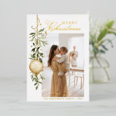 洗練されたクリスマスグリーン金ゴールドオーナメント 箔シーズンカード (立ち正面)