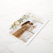 洗練されたクリスマスグリーン金ゴールドオーナメント 箔シーズンカード (回転した状態)