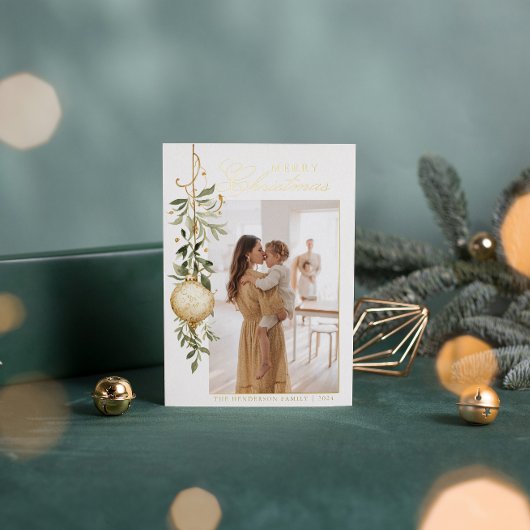 洗練されたクリスマスグリーン金ゴールドオーナメント 箔シーズンカード