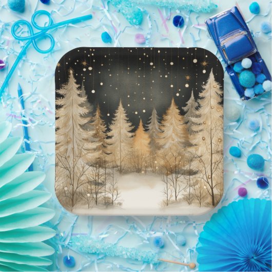 洗練されたクリスマスゴールデンツリー ペーパープレート (パーティー)