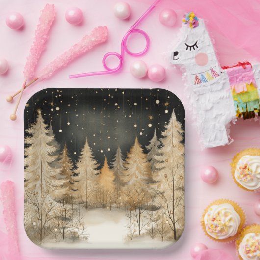 洗練されたクリスマスゴールデンツリー ペーパープレート (パーティー)