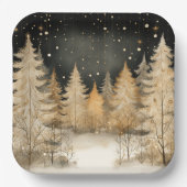 洗練されたクリスマスゴールデンツリー ペーパープレート (正面)