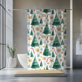 洗練されたクリスマスツリーの水彩シャワーアクセント シャワーカーテン