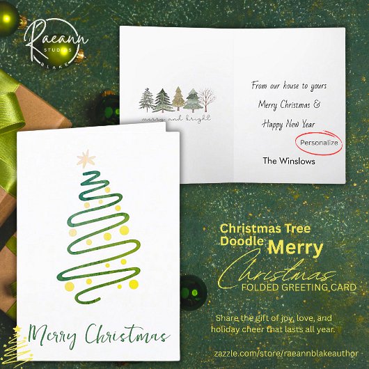 洗練されたクリスマスツリードードルグリーティングカード カード