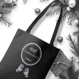 洗練されたクリスマス ブラック&ホワイト オリジナルデザイン トートバッグ