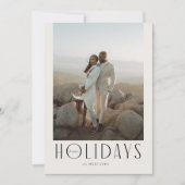 洗練されたクリーム&ブラックハッピーホリデーズフォト シーズンカード (正面)