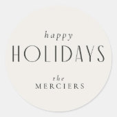 洗練されたクリーム&ブラックハッピーホリデー ラウンドシール (正面)