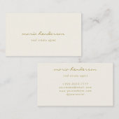 洗練されたクリーム&金ゴールドスクリプトモノグラム 名刺 (正面/裏面)