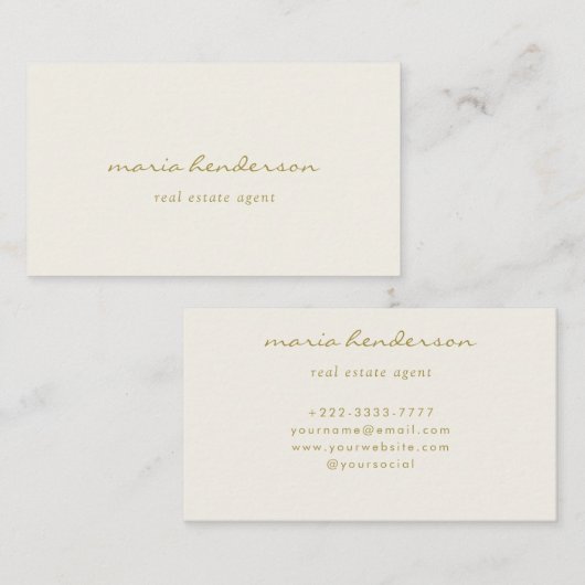 洗練されたクリーム&金ゴールドスクリプトモノグラム 名刺 (正面/裏面)