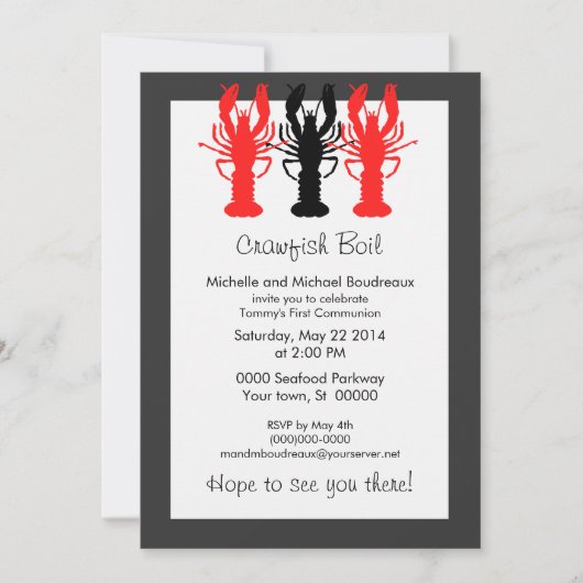 洗練されたクレウィッシュ/ロブスター沸騰招待状 招待状 (正面)