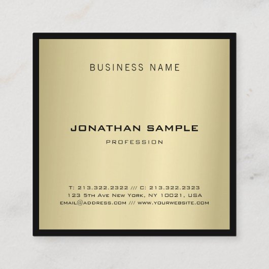 洗練されたグラマー金ゴールドルックモダンラグジュアリー スクエア名刺 (裏面)