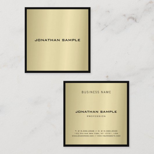 洗練されたグラマー金ゴールドルックモダンラグジュアリー スクエア名刺 (正面/裏面)