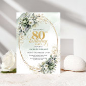 洗練されたグリーンとゴールドの80歳の誕生日招待状 招待状