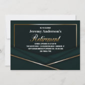 洗練されたグリーンゴールドの退職パーティー 招待状 (正面)