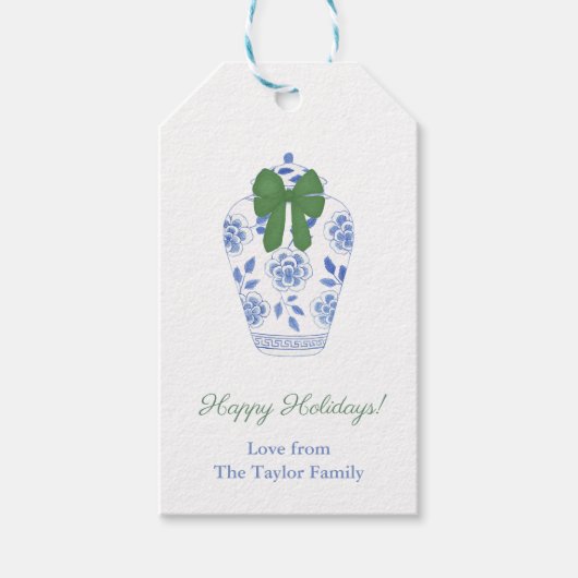 洗練されたグリーンボウジンジャージャージャンメリークリスマス ギフトタグ (正面)