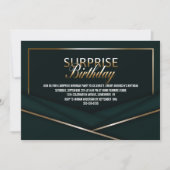 洗練されたグリーン金ゴールドサプライズ誕生日 招待状 (正面)
