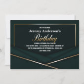 洗練されたグリーン金ゴールド誕生日パーティー 招待状 (正面)