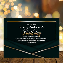 洗練されたグリーン金ゴールド誕生日パーティー 招待状