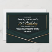 洗練されたグリーン金ゴールド21歳の誕生日パーティー 招待状 (正面)