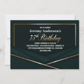洗練されたグリーン金ゴールド75th誕生日パーティー 招待状 (正面)