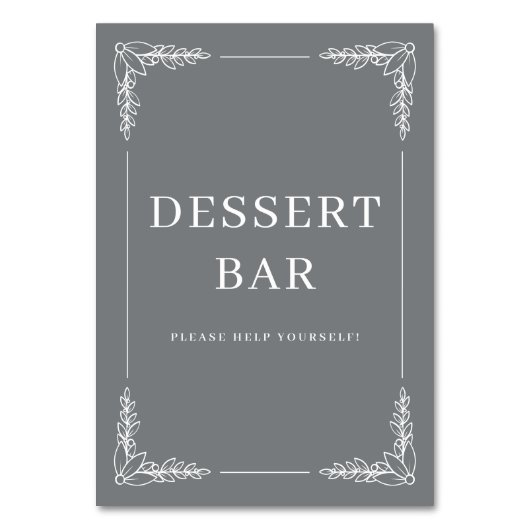 洗練されたグレイの花柄ボーダー テーブルナンバー (正面)