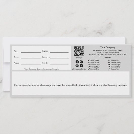 洗練されたグレーブラックスクリプトギフト証明書 (裏面)