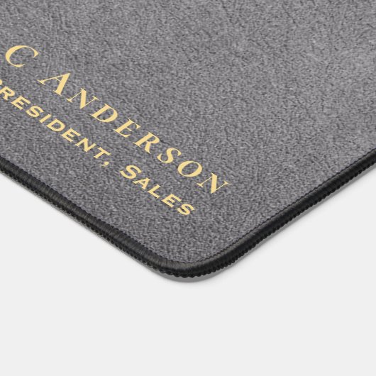 洗練されたグレー金ゴールド大理石ルック名&タイトル デスクマット (コーナー)